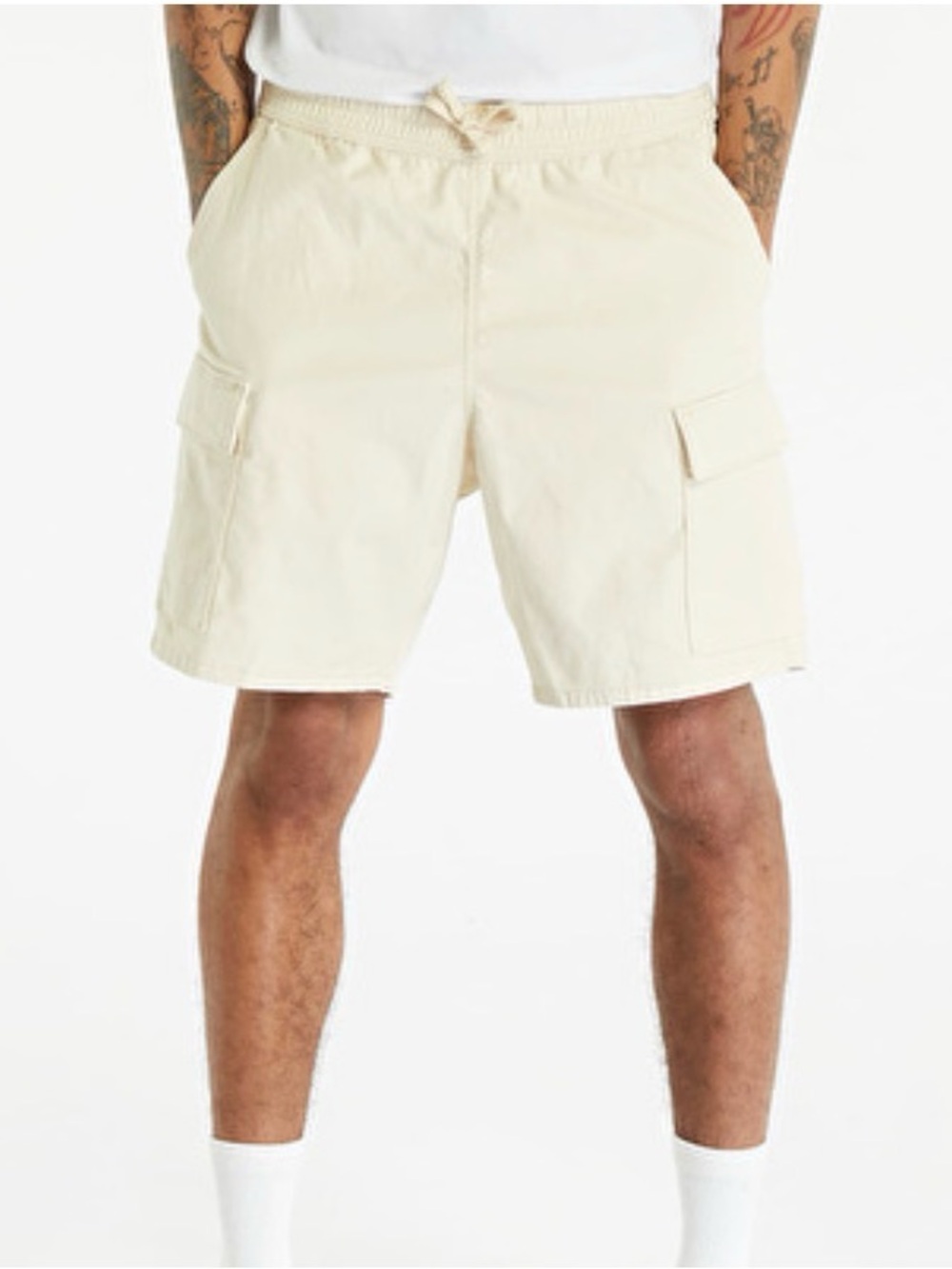 Original Use Cream Cotton Cargo Shorts Men’s Medium Elastic Waist Drawstring